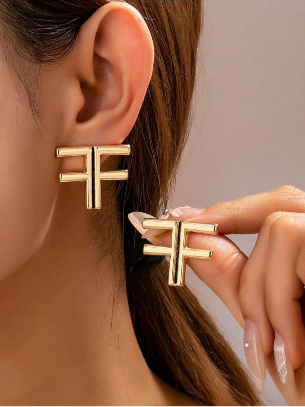 New Arrivals! Gold Geometric Double-Letter Stud Earrings - Women Jewelry